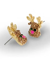 Betsey Johnson Faux Stone Jingle Bell Bling Christmas Reindeer Stud Earrings