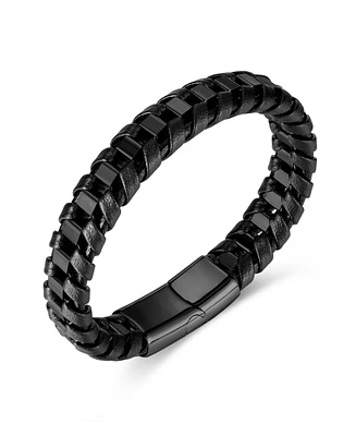 Rhona Sutton Black Chain Wrapped Leather Stainless Steel Bracelet