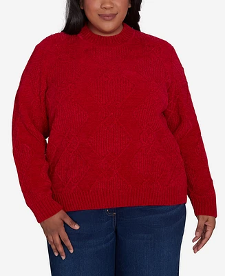 Alfred Dunner Plus Size Classic Chenille Diamond Stitch Turtleneck Sweater