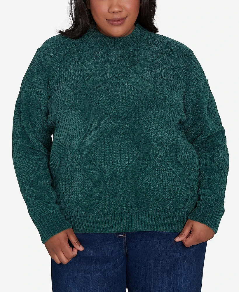 Alfred Dunner Plus Size Classic Chenille Diamond Stitch Turtleneck Sweater