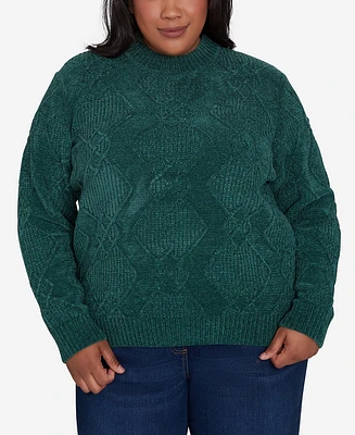 Alfred Dunner Plus Size Classic Chenille Diamond Stitch Turtleneck Sweater