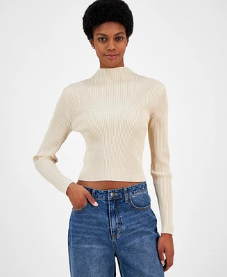 Madden Girl Juniors' Metallic Ribbed Mock-Neck Sweater