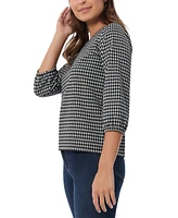 Jones New York Women's Shine Houndstooth 3/4-Sleeve Top