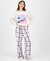 Self Esteem Juniors Graphic Sweatshirt Camisole Flannel Plaid Pants