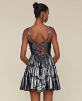 Avec Les Filles Women's Lace-Up Back Tiered Mini Dress