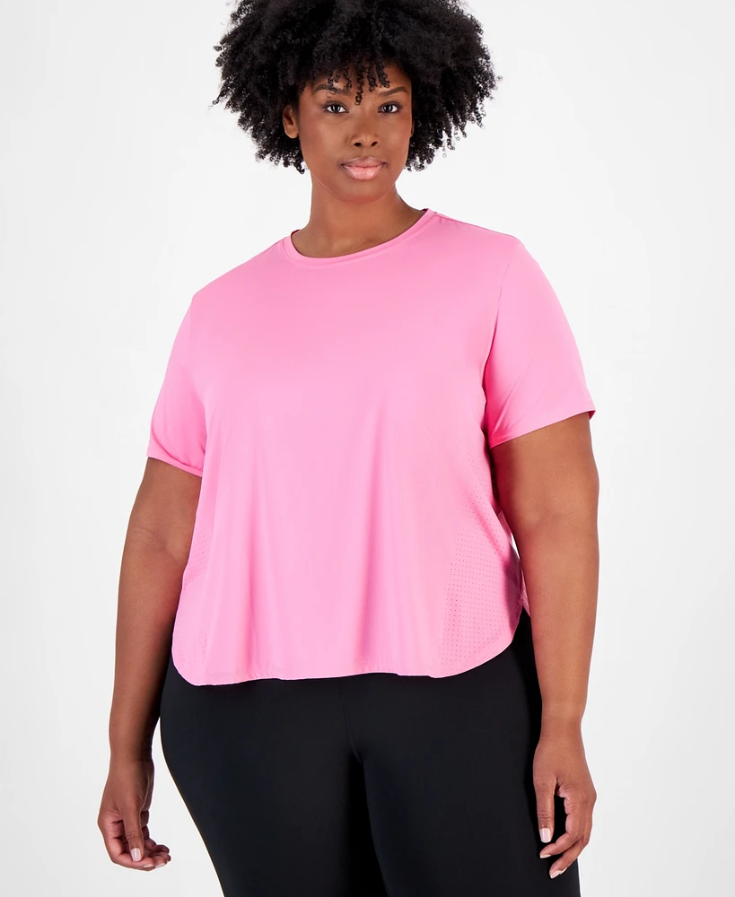 Id Ideology Plus Size Perforated Pieced Short-Sleeve T-Shirt, Created for Macy's