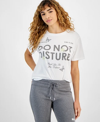 Love Tribe Juniors' Do Not Disturb Butterfly Graphic T-Shirt