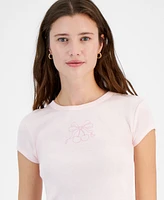 Pretty Rebellious Juniors' Cherry Bow Graphic T-Shirt