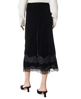 Sam Edelman Women's Gracie Lace-Trim Midi Velvet Skirt