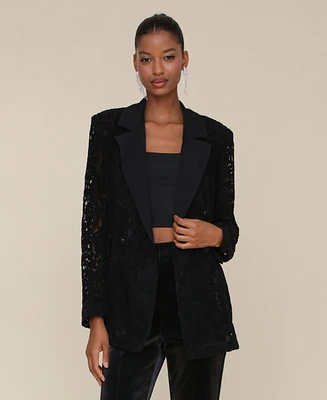 Avec Les Filles Women's Lace Long-Sleeve Tuxedo Jacket