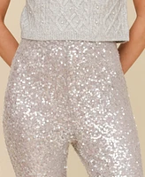 Avec Les Filles Women's Sequin-Mesh Flare-Leg Pants