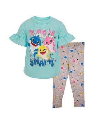 Pinkfong Girls Baby Shark T-Shirt and Leggings Outfit Set to Little Kid