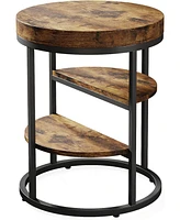 Tribesigns Round End Table, Small End Table with 3 Storage Shelves, Wood Side Table for Small Spaces, Industrial Sofa Side Table for Living Room