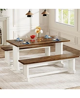 Tribesigns 47" Dining Table Set for 4-6, 3-Piece Kitchen Room Table with 2 Benches, Farmhouse Wood Dinner Table for Small Space, Home Kitchen