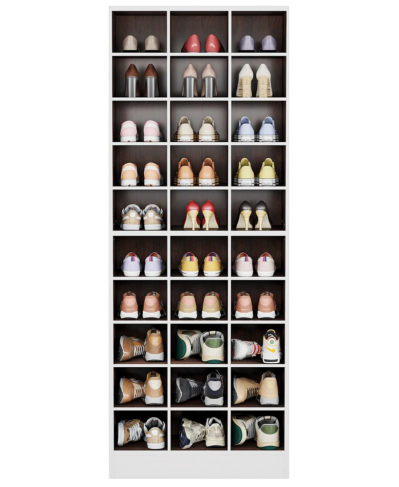 Tribesigns 10-Tier Shoe Storage Cabinet, White and Brown Wooden Shoe Rack with 30 Cubbies, Freestanding Tall Entryway Shoe Organizer for Closet, Entry