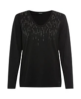 Olsen Women's Long Sleeve Cotton Blend Rhinestone Embellished T-Shirt