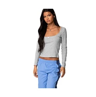 Edikted Womens Mora Lace Trim Ribbed T Shirt