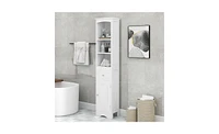 Slickblue Tall Freestanding Bathroom Cabinet – White Mdf Storage with Drawer and Adjustable Shelf