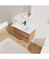 Slickblue Wall-Mounted Bathroom Vanity with Ceramic Sink