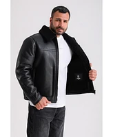 Furniq Uk Men's Leather Shearling Jacket, Black