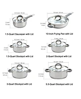 12 Piece set Stainless Steel Basic Pots and Pans Cookware, Grey Silicone Handle