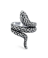 Bling Jewelry Unisex Fashion Statement Garden Animal Pet Reptile Egyptian Wrap Coil Serpent Snake Ring Band Oxidized .925 Sterling Silver