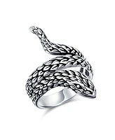 Bling Jewelry Unisex Fashion Statement Garden Animal Pet Reptile Egyptian Wrap Coil Serpent Snake Ring Band Oxidized .925 Sterling Silver