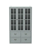 Famapy Gray Wood Bookcase With Tempered Glass Doors and 6-Drawers