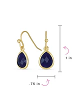 Bling Jewelry Delicate Fine Natural Dumortierite Dark Navy Blue Faceted Briolette Teardrop Pear Shaped Drop French Wire Fish Hook Earrings For Women Y