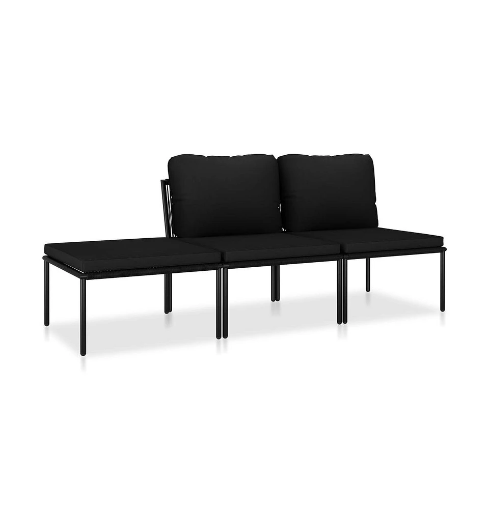 vidaXL 3 Piece Patio Lounge Set with Cushions Black Pvc