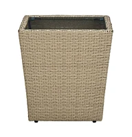 vidaXL Tea Table Beige 16.3"x16.3"x17.3" Poly Rattan and Tempered Glass