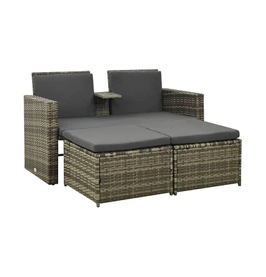 vidaXL 3 Piece Patio Lounge Set with Cushions Poly Rattan Gray