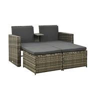 vidaXL 3 Piece Patio Lounge Set with Cushions Poly Rattan Gray