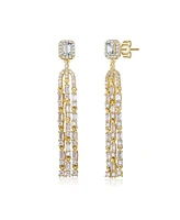 Genevive 14k Gold Plated Chandelier Bridal Dangle Earrings with Asscher Cut Cubic Zirconia