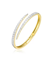 Genevive Sterling Silver 14K Gold Plated Cubic Zirconia Pave Bypass Coil Bangle Bracelet