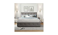 Slickblue Upholstered Platform Bed with 2 Drawers and Twin Xl Trundle, Linen Fabric