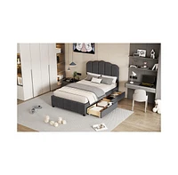 Slickblue Twin Upholstered Bed with 2 Storage Drawers and Wood Slat Support