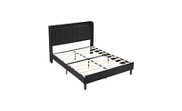 Slickblue Queen Size Velvet Bed Frame with Built-In Charging Station and Storage Shelf