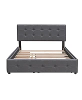 Slickblue Upholstered Platform Bed with Storage Drawers and Twin Xl Trundle for Extra Sleeping Space