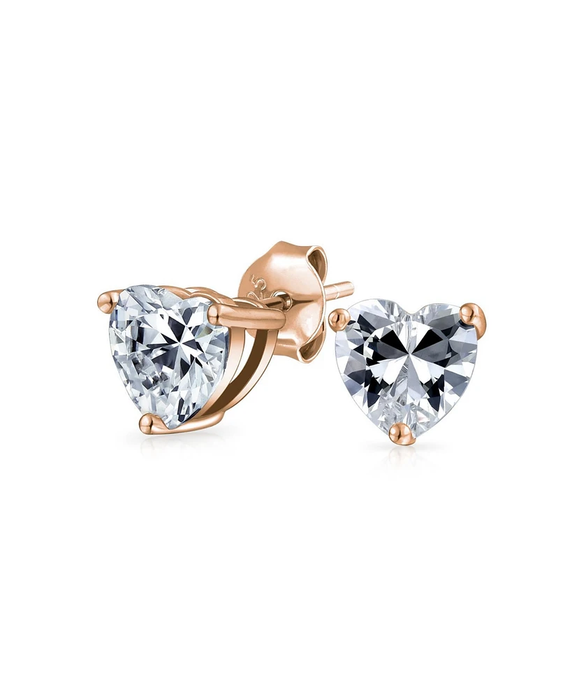 Bling Jewelry Cubic Zirconia Heart Shaped Cz Solitaire Stud Earrings For Women Rose Gold Plated .925 Sterling Silver