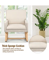 Gymax Mid Century Fabric Lounge Chair Upholstered Accent Armchair Rocking Chair Beige