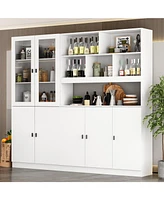 Famapy 14-Shelf Wood Standard Bookcase With Glass Doors, Adjustable Shelves