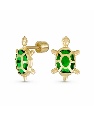 Bling Jewelry Petite Tiny Nautical Vacation Cz Green Tortoise Turtle Yellow 14K Gold Stud Earrings For Women Secure Screw back