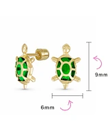 Bling Jewelry Petite Tiny Nautical Vacation Cz Green Tortoise Turtle Yellow 14K Gold Stud Earrings For Women Secure Screw back