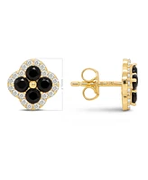 Devata Black and White Cubic Zirconia Clover 10x10mm Stud Earrings in 14K Gold, approx. 2.6 grams