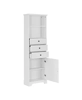 Slickblue White Tall Storage Cabinet – Mdf with Painted Finish, 3 Drawers & Adjustable Shelves for Bathroom, Kitchen, and Living Room