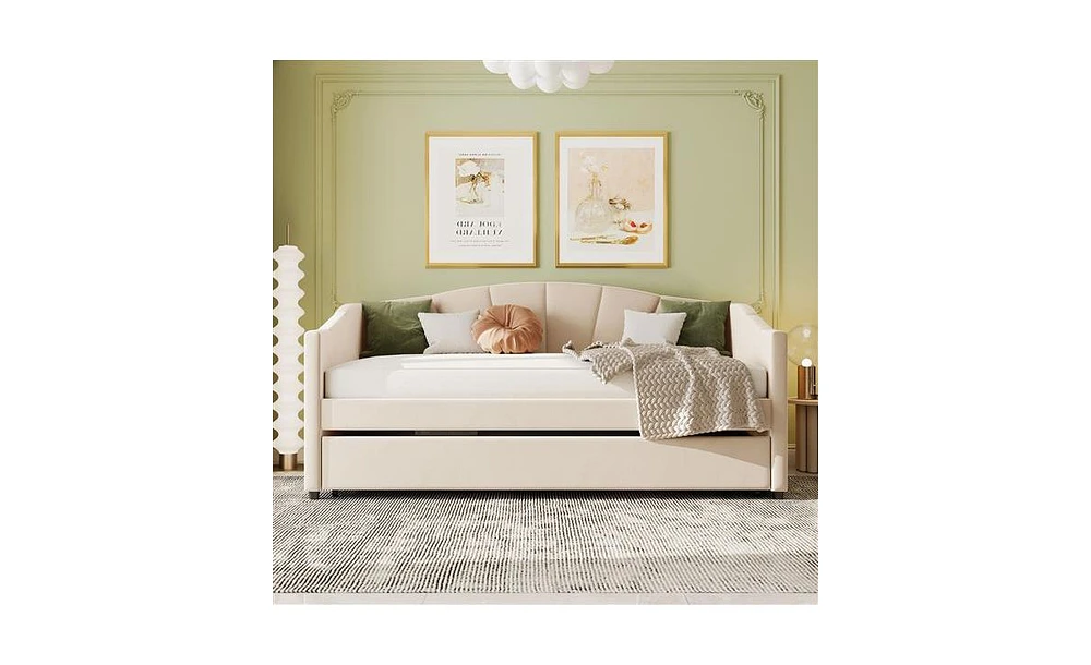 Slickblue Upholstered Twin Daybed Sofa with Trundle and Wood Slats
