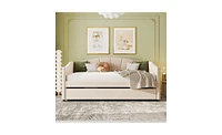 Slickblue Upholstered Twin Daybed Sofa with Trundle and Wood Slats