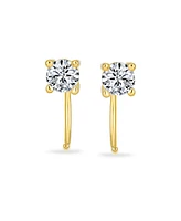 Bling Jewelry .50 Ct Tiny Minimalist Mini Cubic Zirconia Round Cz Solitaire Threader Cartilage Stud Earrings For Women 14K Gold Plated .925 Sterling S