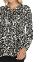 White Mark Women's Printed Peasant Blouse